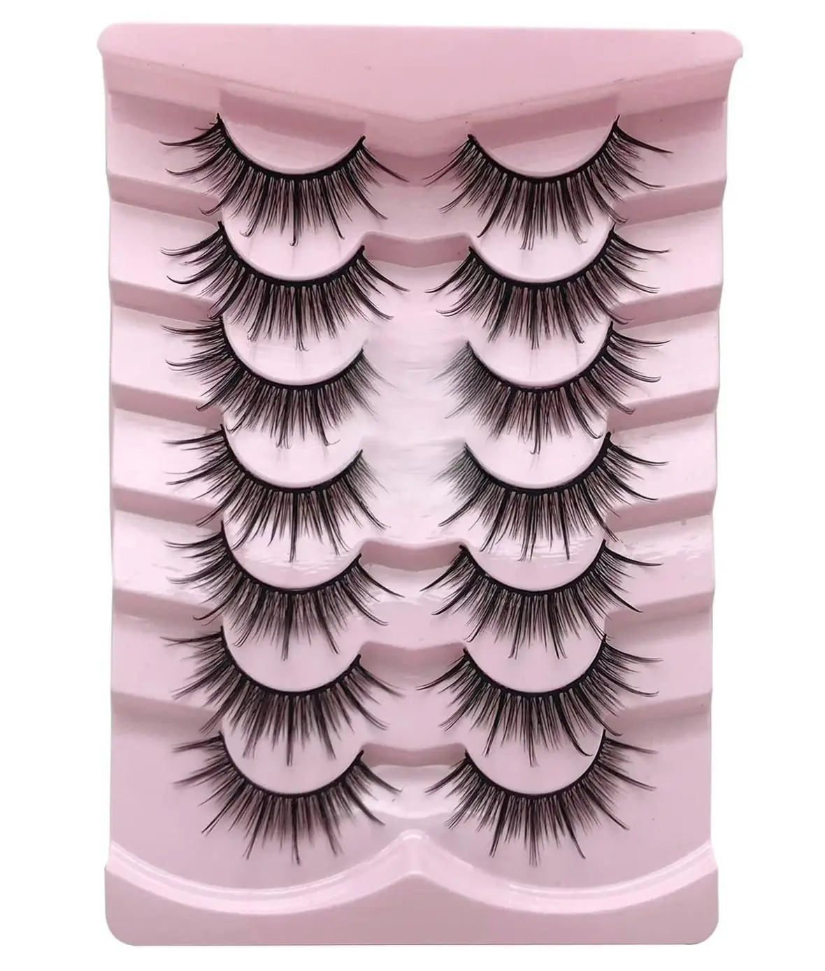 Manga Lashes 3D Wispy Anime Eyelashes - Natural Look False Lashes with Clear Band, Asian Japanese Style Cosplay Lashes Lightweight Reusable 7 Pairs Pack