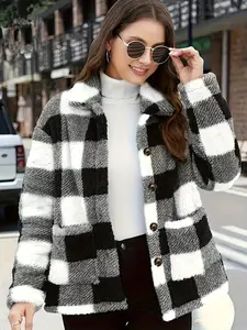 Women's Fashion Plaid Check Button Front Coat, Long Sleeve Lapel Jacket, Mid-Length Casual Outerwear Fit for Fall & Winter, Womenswear