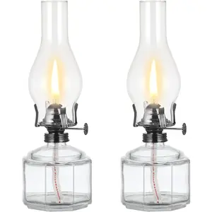 2 Pack Large Oil Lamp Vintage Glass Kerosene Lamp Antique Black Oil Lamps for Indoor Use Emergency Lighting Rustic Hurricane Lamp Clear Chamber Oil Lantern 12.5 Inch