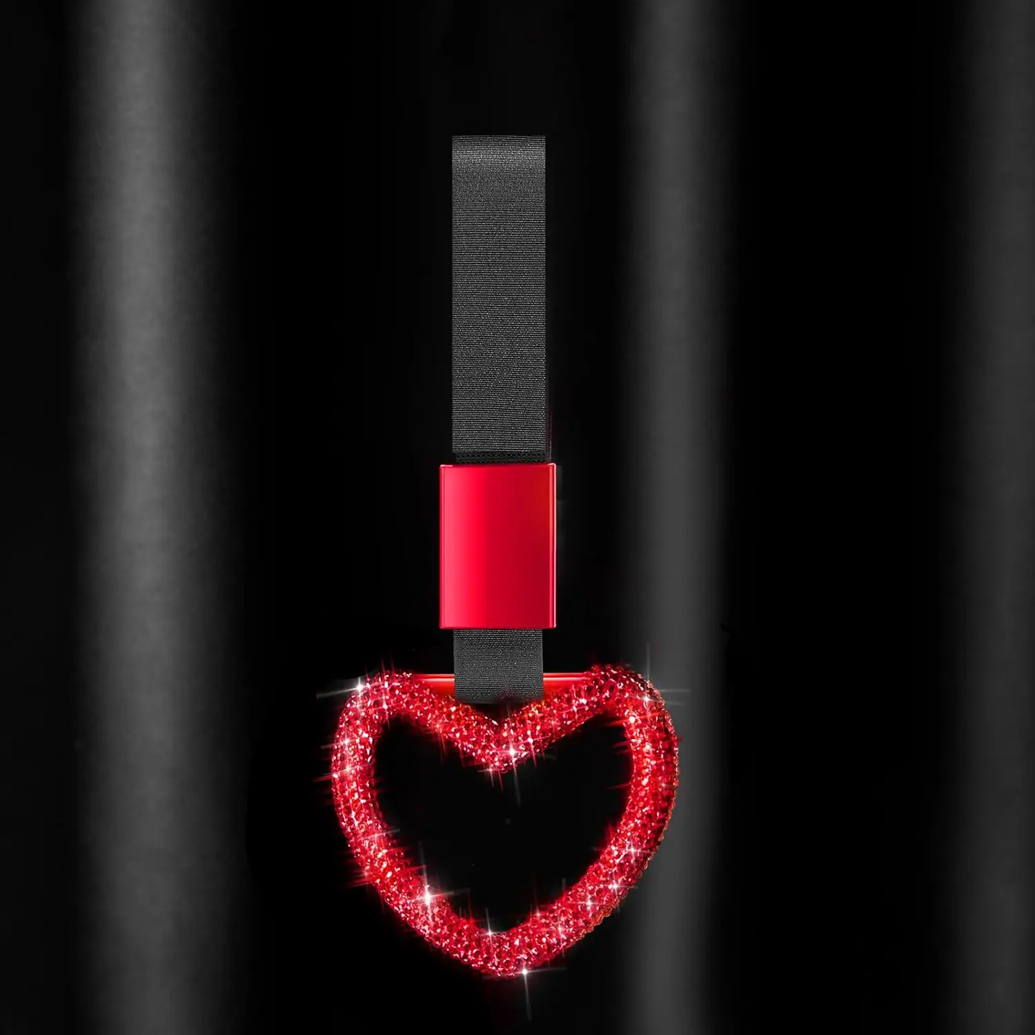 Bling  Accessories Bling Heart Handle Ring  Accessory for Women Hand Strap Drift Charm Rear Bumper  Ring Decor for Auto Bus Interior Exterior Decoration (Red, Heart Style)