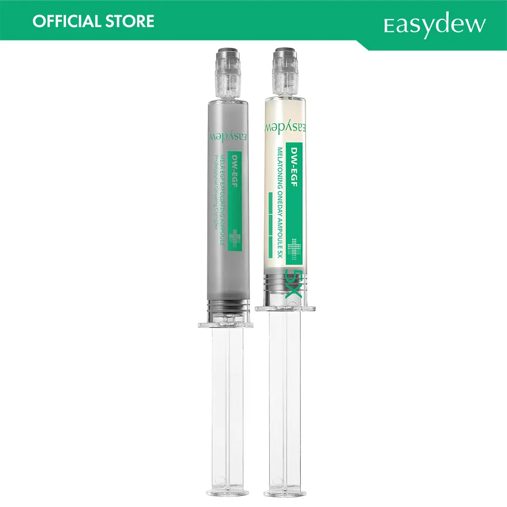 [Easydew] EGF Dual Care Set - Easydew Mela EGF Exfoliating Peeling Ampoule & DW-EGF Melatoning Ampoule (EGF-1X or 3X or 5X) - Official Product 99% Pure EGF Peptide Serum for Uneven Skin & Pore Buildup - Dark Spot Remover - Korean Skin Care Olive Young