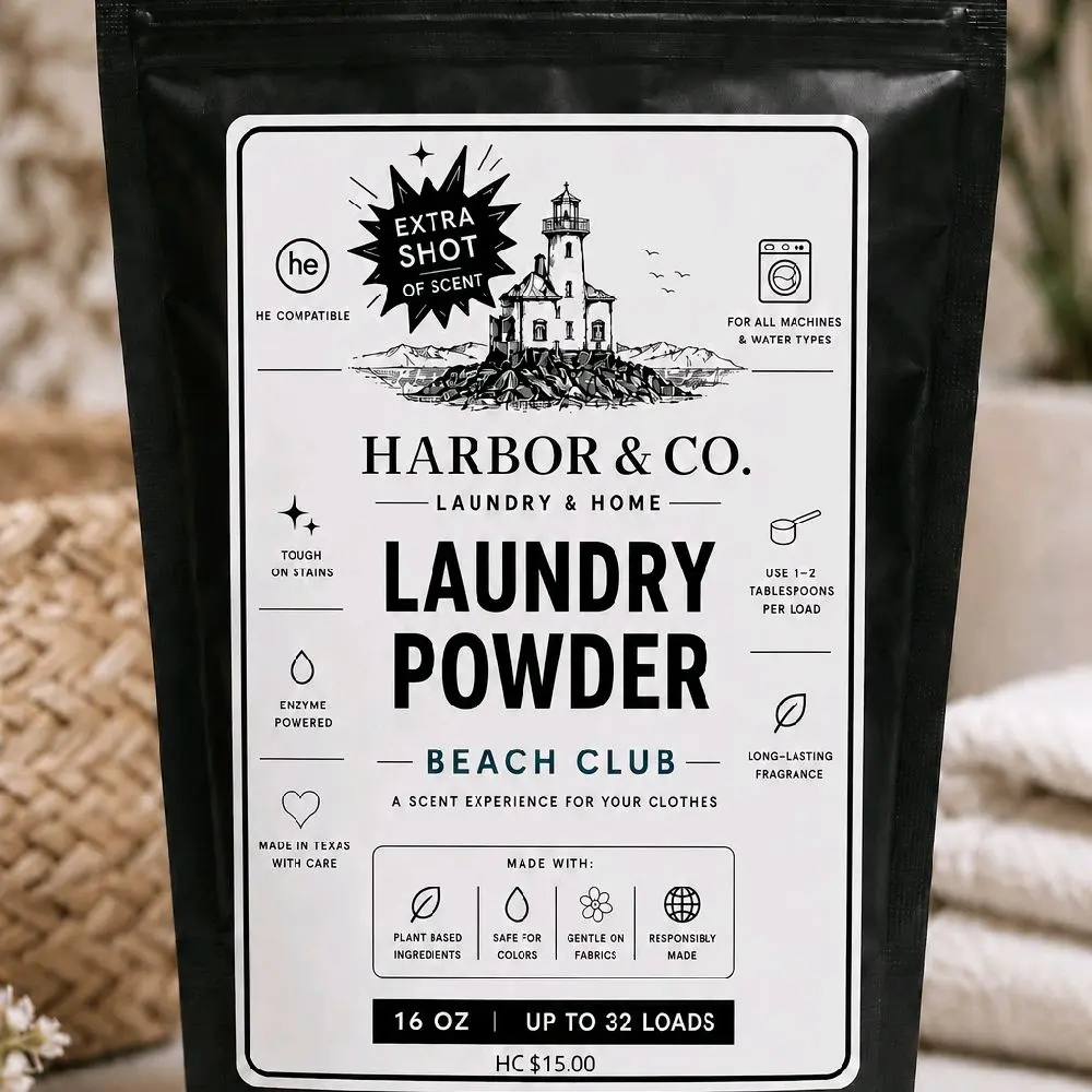 Harbor & Co  Beach Club Laundry Powder - Add to Drum, Cold Water Safe, Multi-Sizes Household Cleaner, 32 Oz,