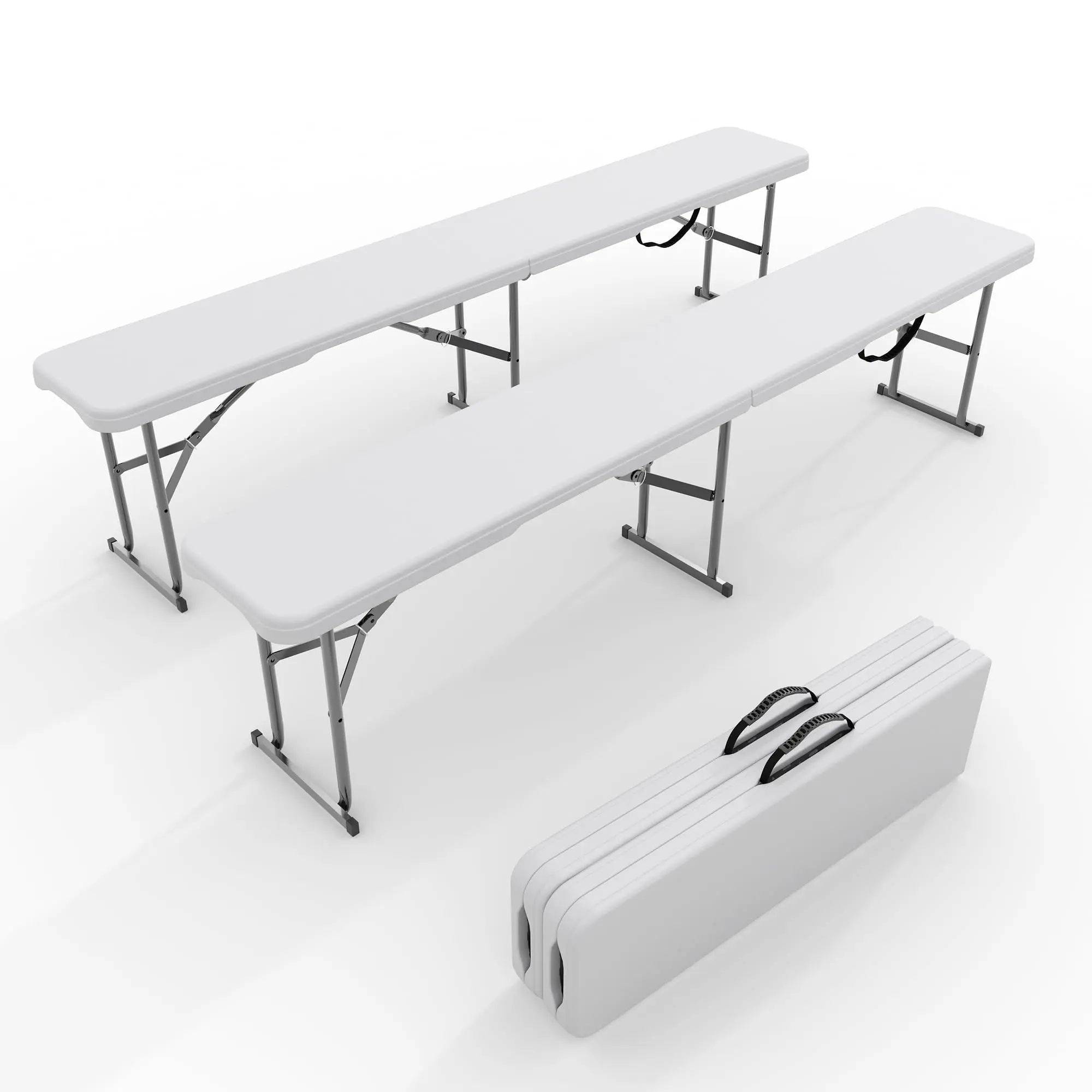 GAOMON 2-Pack 6Ft Folding Plastic Benches - Carry Handle, Smooth HDPE Tabletop, Storage, 2-Pack for Groups, Rugged & Ultra-Resistant Outdoor Furniture Sets for Indoor/Outdoor Picnic, Camping