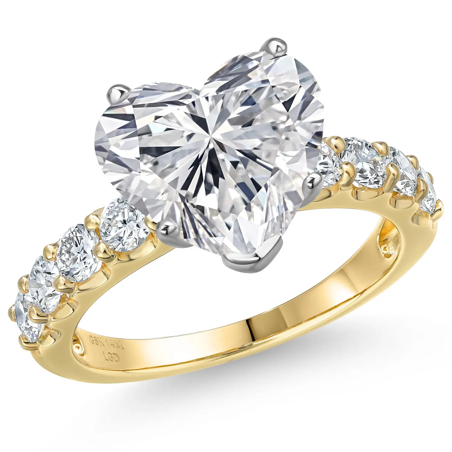 1.88 to 5.88 Cttw IGI Certified Lab Grown Diamond 14K Yellow and White Gold Engagement Ring For Women | Heart Shape | D-E Color VS1 Clarity | Wedding Anniversary Ring