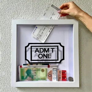 Ticket Stub Frame for Concerts and Travel Maps, Unique Wooden Memorabilia Display Box, Perfect for Collecting Tickets and Postcards
