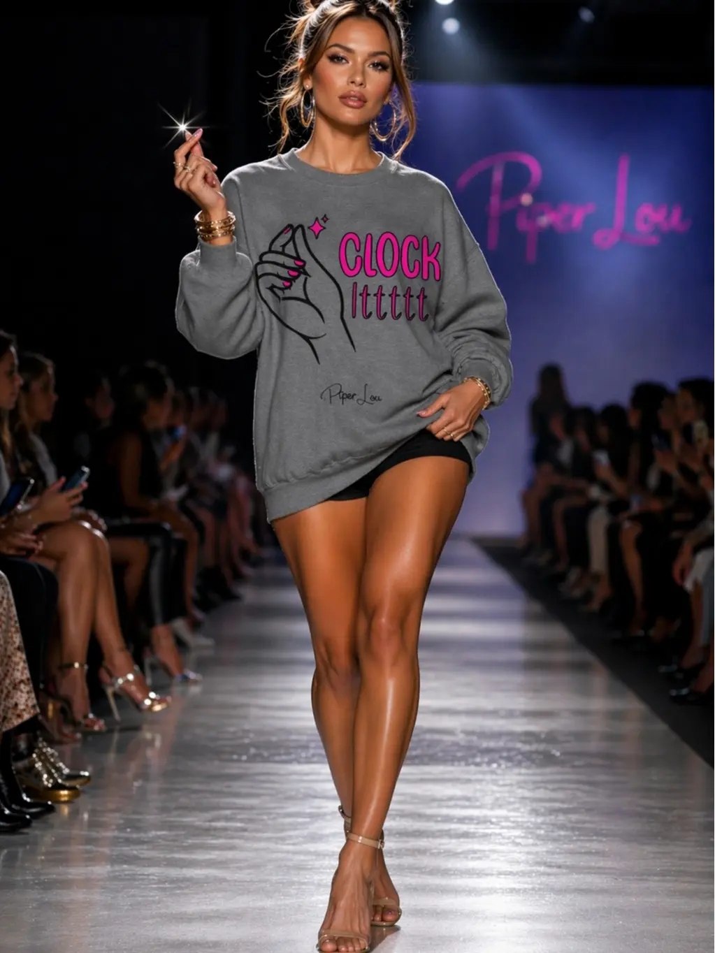 Women's Lady's Fit Clock It Graphic Pullover Hoodie - Athletic-Style Top, Polyester-Spandex Yarn and Cotton Fabric, Tops