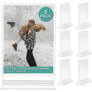 5x7  Picture Frame Display Stand | 5 x 7 Vertical Clear  Sign Holder | Clear  Frame for Table Sign, Tabletop Wedding Sign, Menu, QR Code (6-Pack)