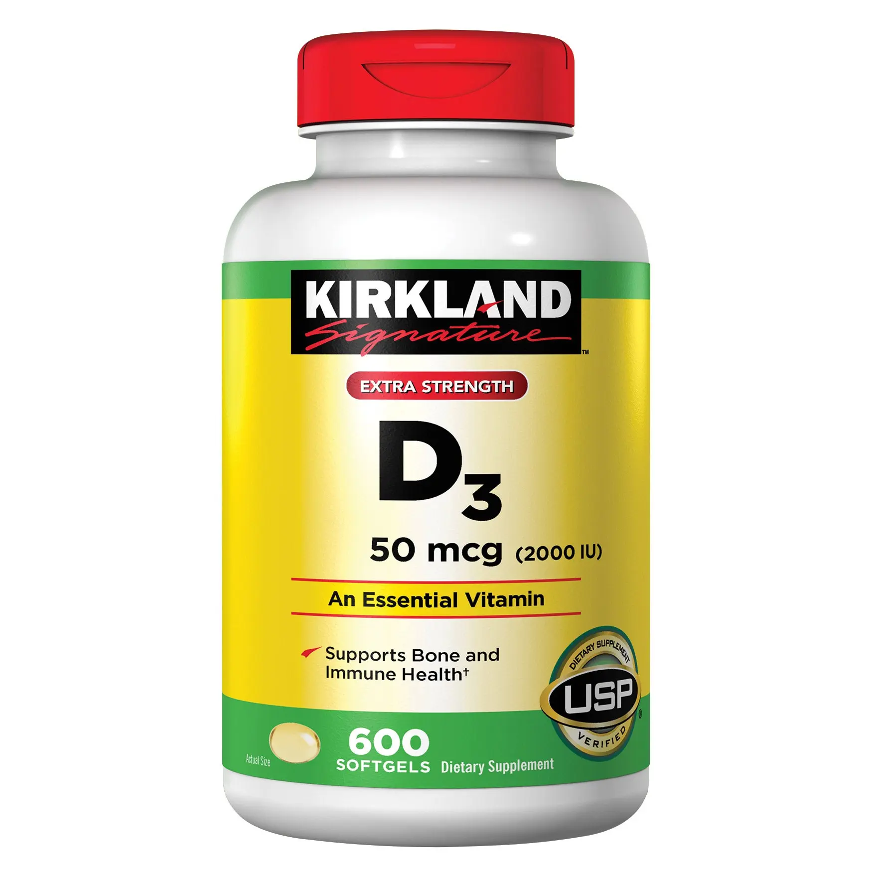 Kirkland Signature Extra Strength D3 50 mcg 600 Softgels Healthcare Vitamin Dietary Supplement for Bone Teeth Muscle & Immune Health Support - Fitness