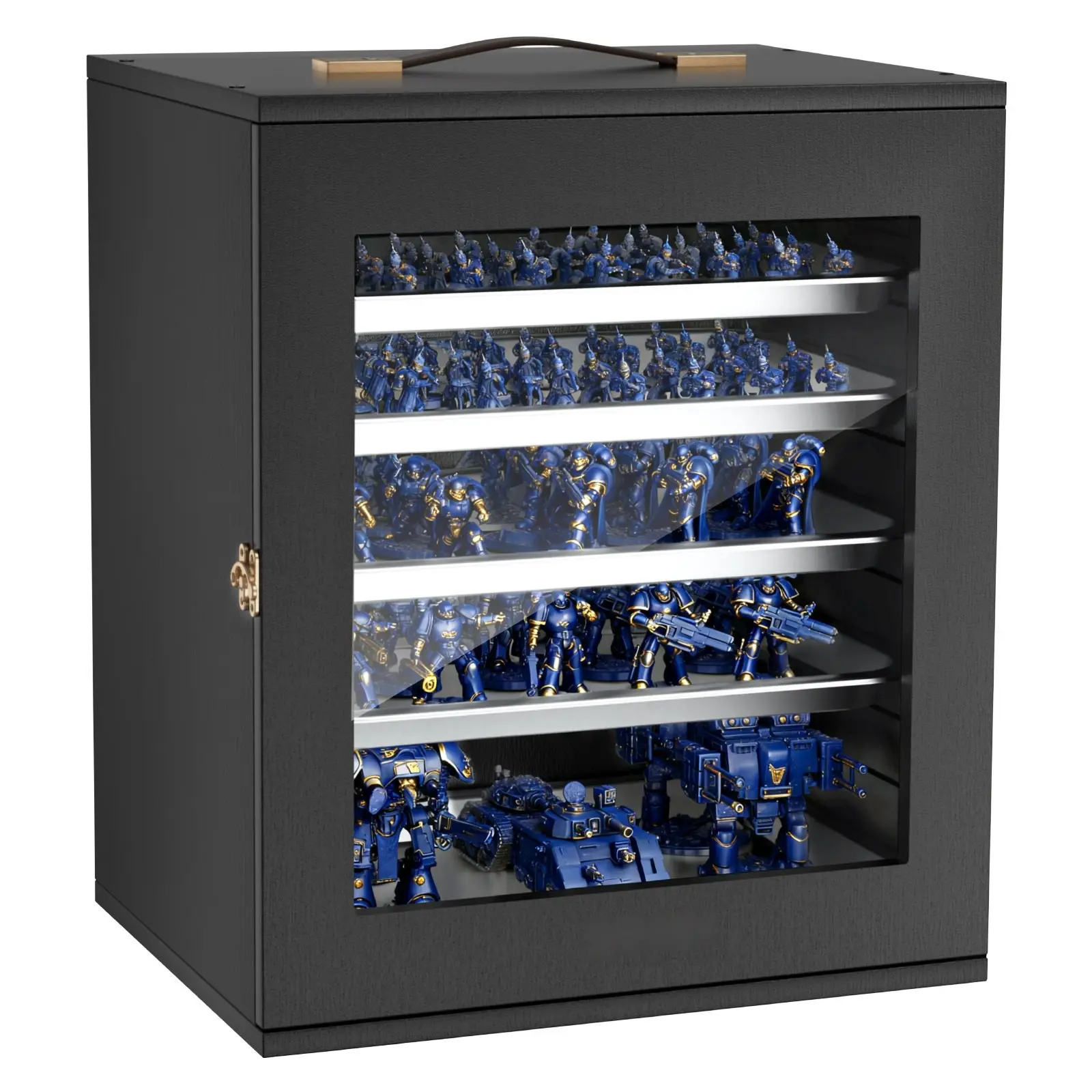 Wooden Miniatures Storage Case For Tabletop Warhammer And DnD 1000-1500 Scale Figures, Carrying Case With 5 Trays And 11 Slots, Display Organizer Box For Collectibles Miniatures Not Included