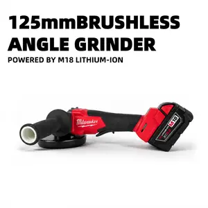 Milwaukee M18  Brushless 5 Inch 125mm  Angle Grinder 18V Lithium-Ion Cordless Power Tool for Metal Fabrication and Masonry Cutting Featuring Variable Speed 3500-8500 RPM Safety Paddle Switch M14 Spindle