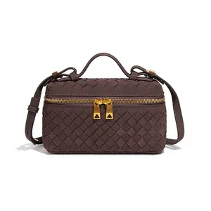 6196-1 Women's Retro Matte Hand-woven Portable Box Bag 2025 New Fashion Shoulder Messenger Bag