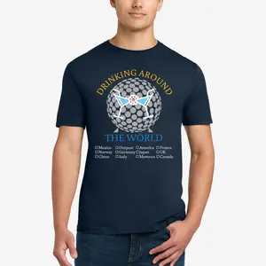 Drinking Around the World T-Shirt for Tracking Your Epcot World Showcase Adventure Navy Blue Tee with Global Drink List