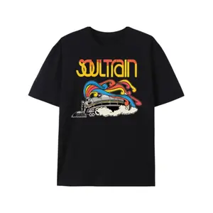 [100% Cotton] [100% Cotton] Men'S Retro Soul Train Graphic T-Shirt - Breathable Cotton, Quick-Dry Moisture-Wicking, Relaxed Fit Short Sleeve Tee With Vintage Steam Locomotive & Bold SOULTRAIN T-Shirt For Men And Women