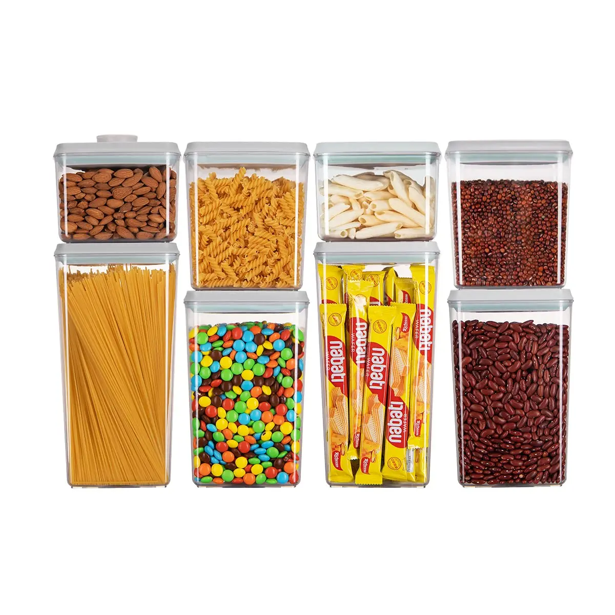 New Plastic Airtight Kitchen Canister Set, Transparent Pop Food Storage Jars with Lids, 1-Button Open, Leakproof, BPA-Free, Stackable & Combinable, 500ml/1200ml/1800ml/2000ml/2700ml/3300ml/4000ml (1.2QT Option), Ideal for Snacks, Herbs, tiktok shop