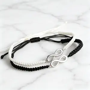 Lucky Infinity Symbol Rope Bracelet Trendy Adjustable Couple Handmade Wristband Black & White Ropes Elegant Infinity Symbol Gift Idea