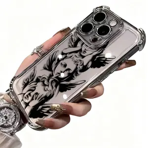 Black Angel Cupid God of Love Sacred Pattern Creative Design Exquisite Electroplating TPU Shell Suitable For IPhone 17 16 15 14 13 12 11 PRO PLUS MAX AIR Four-corner Drop-proof Transparent Casual Soft Silicone Mobile Phone Case Aesthetic Protective