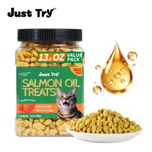 Just Try Salmon Oil Treats with Cat Grass| Natural Salmon Flavor | Kitten & Cat Healthy Training Biscuits | Fish Oil Omega-3 Supplements