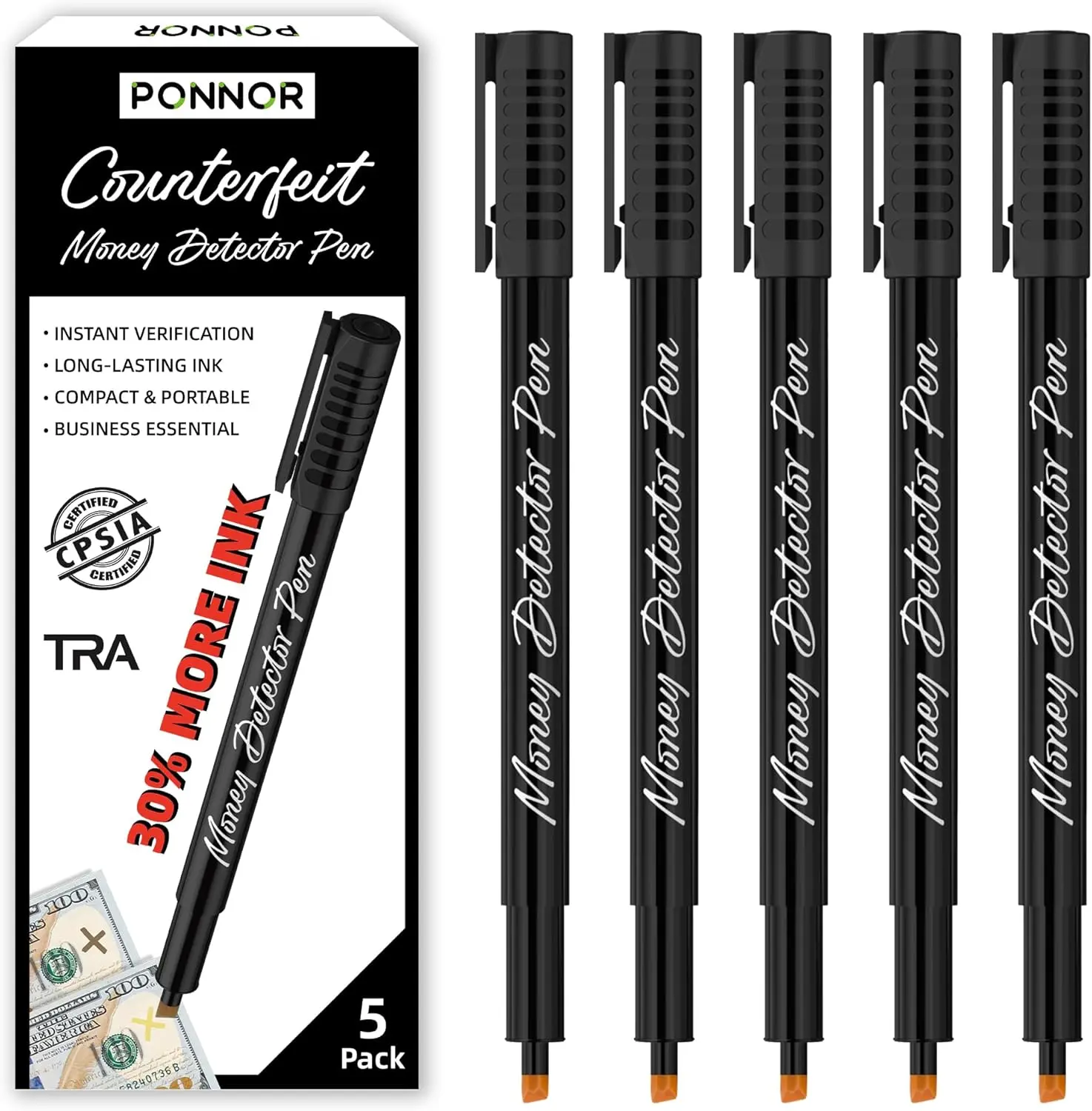 PONNOR  Counterfeit Detection Pen | Instant Counterfeit Detection | Upgraded chisel-shaped tip for clear markings and quick verification Money Safe Bag Budget Planners tiktokshopbacktoschool,back to school,back to school haul