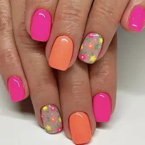 Bright Colors Glossy Finish Faux Nails Set, 24 Short Oval Daily Wear Women’s Nail Art, Easy Apply Flower Patch Design, Comfortable Long-Lasting Fit for Daily & Formal Occasions, Elegant Pink Minimalist Style