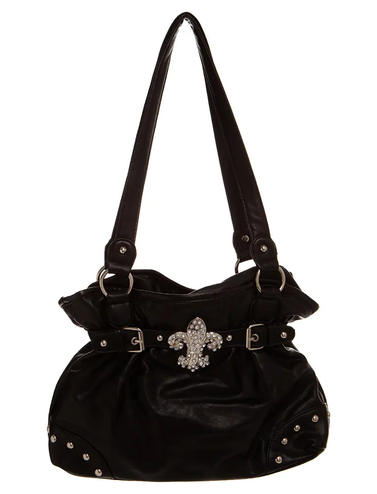 Retro/Y2K Fleur De Lis Vegan Leather Shoulder Bag with Laces Closure Plain Design for Everyday & Special Occasions