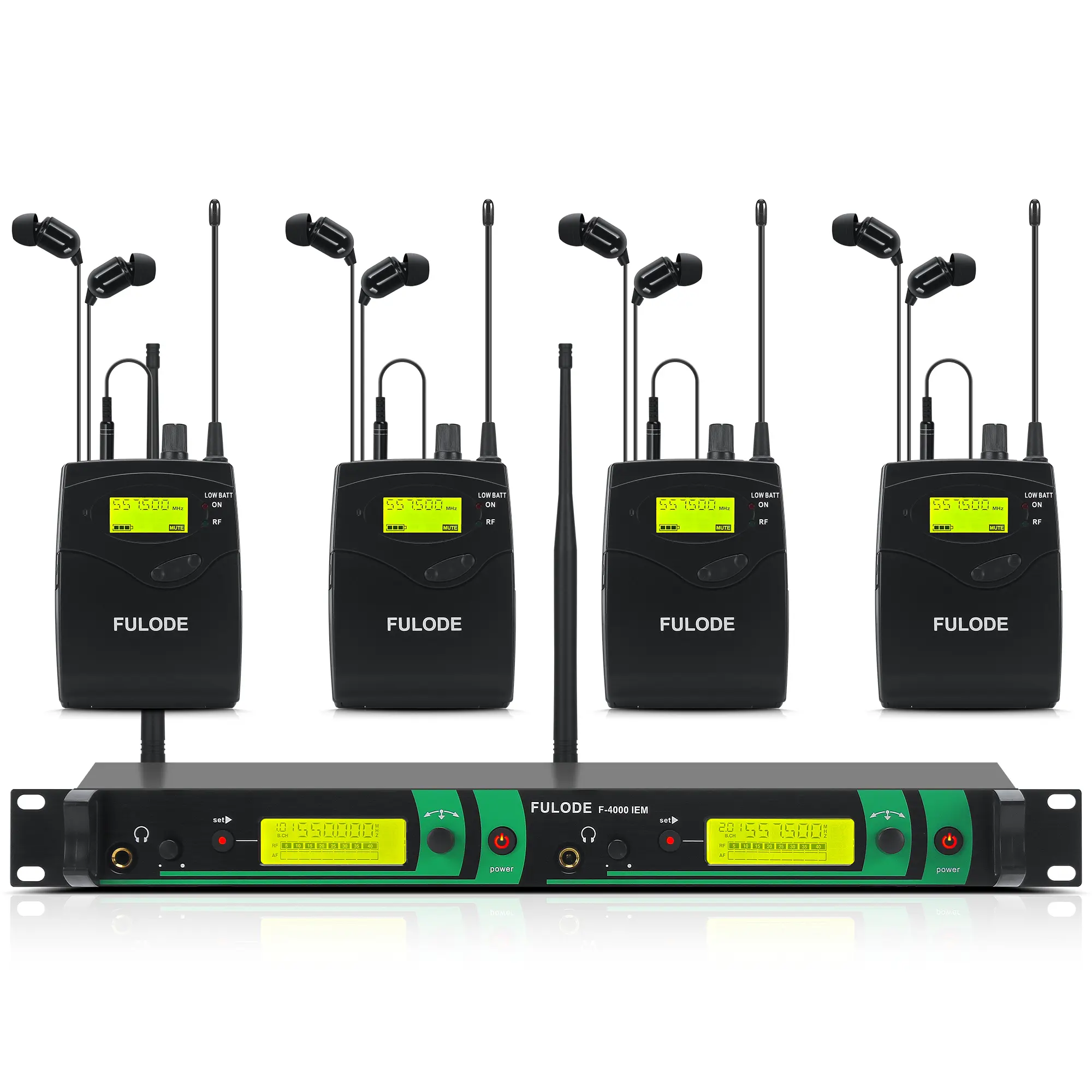 UHF Wireless In-Ear Monitor System - 2-Channel System with LCD Display, Durable Metal Build, 4 Bodypacks, In-Earphones, 2x40 Frequencies, 330ft Range, Balanced Audio Monitoring, Direct Audio Feedback, Easy Frequency & Channel Management for Stage, Studio,