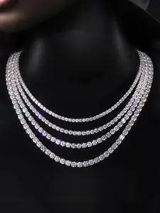 Elegant 23k Cubic Zirconia Tennis Necklace, Unisex Sparkling Collarbone Chain, Stackable Clavicle Chain, Multiple Sizes Available, Perfect for Graduation Anniversary Valentine's Day, Layering Jewelry, Dainty Necklaces