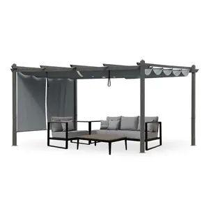 Aoodor Outdoor Pergola 12'x14' Aluminum Patio Pergola with Adjustable Sun Shade Cover and Retractable Canopy