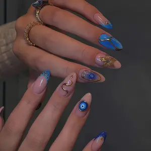 Almond Blue Cartoon 3D French Tips | Press on Nails | Gem Design