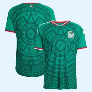 26 27 Green Mexico Soccer Jersey, Geometric Pattern, Breathable Lightweight Football Shirt