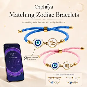 Orphaya Matching Zodiac Couple Bracelets — NFC Evil Eye Bracelet Set with Daily Horoscope, Tarot Reading & 4 Interchangeable Cords, Personalized Astrology Gift for Couples, Anniversary, Birthday & Valentine’s Day