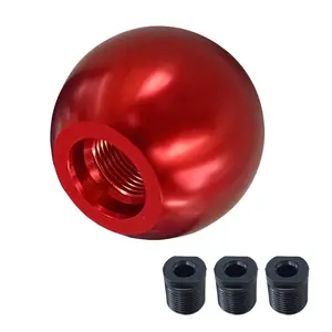 Car Round Ball Gear Shift Knob  Aluminum Alloy Stick Head For Manual With 3 Adapters M8 M10 M12 (red)