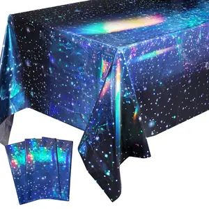 NiHome 3-Pack Iridescent Disposable Tablecloth 54"x108", Adds Sparkle to Birthdays, Holidays, Outdoor Parties, Durable Waterproof BOPP Film