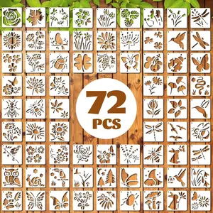 72 Pcs Botanical Stencils Set Reusable Butterfly & Flower Painting Templates Leaf Dragonfly Wildflower Nature Crafts Kit for Wall Murals Fabric Art Wood Signs Kids Classroom Projects