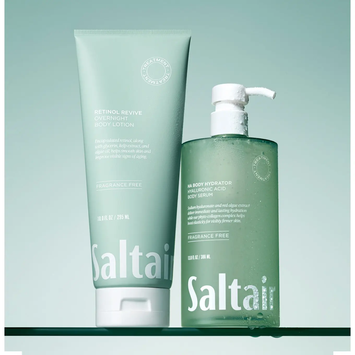Saltair Revive + Hydrate Bundle - HA Body Hydrator with Hyaluronic Acid (13 fl oz) & Overnight Retinol (10 fl oz)