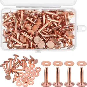 50 Sets Copper Rivets and Burrs, Copper Rivets for Leather Pure Copper Rivet Setting Tool for Belts Wallets Collars Leather DIY Craft Supplies (3/4 Inch, Size 9)