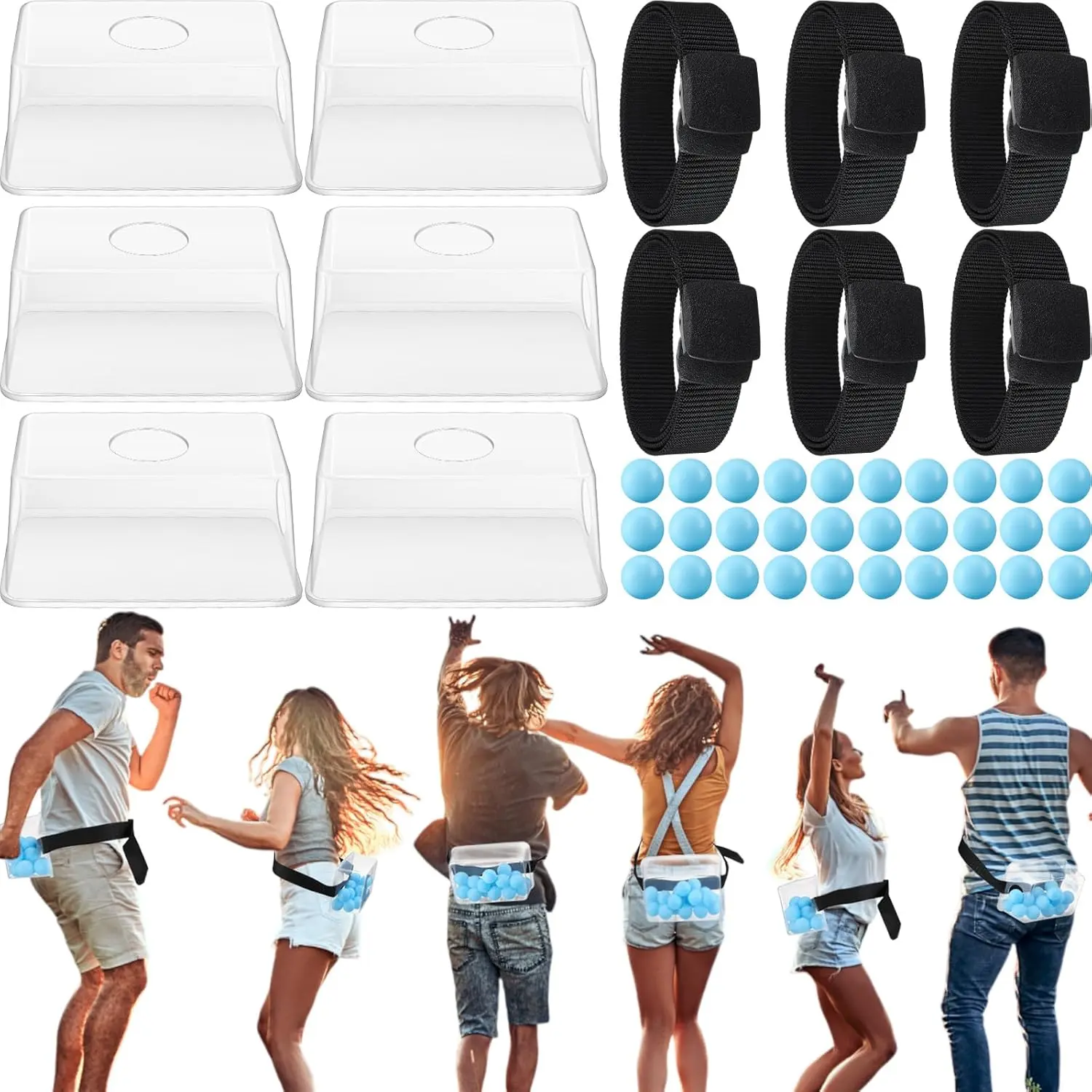 Interactive Party Game, 6 Complete Sets for Casual Indoor Recreation, Funky Plastic Activity for Kids & Adults, Includes 60 Blue Balls & Belts, Lightweight Indoor Recreation, 6 Sets To Gift, Plastic Balls, Friend, Family, Baby Shower, Table Tennis, Game S