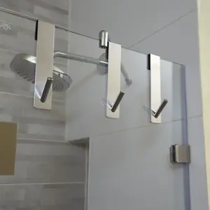 2pcs Over Shower Door Hooks for Bathroom Glass Door, Heavy Duty Stainless Steel Shower Towel Rack, Drill-Free Glass Door Hanger for Squeegee, Robe, & Loofah, Frameless Bathroom Shower Door Towel Holder & Coat Hooks