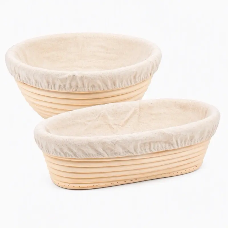 Banneton Bread Proofing Basket Set (2-Pack) - Round, Oval or Mixed Shapes with Liners, Non-Slip Silicone Durable Bakeware Utensils for Artisan Sourdough Baking, Home Kitchen Supplies