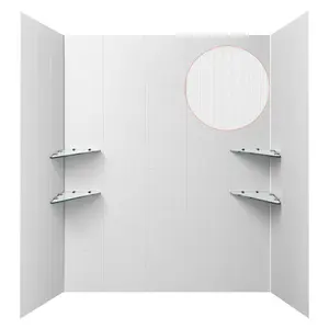 VEVOR Shower Wall Panels, 60 Wx 36 Dx 75 H, 0.14 (3.5 mm) Thick, 3-Panel Waterproof SMC Shower Surround Kit, Quick Install and Trimmable Bathroom Tub Wall Panel Surround Kit with 4 Glass Shelves