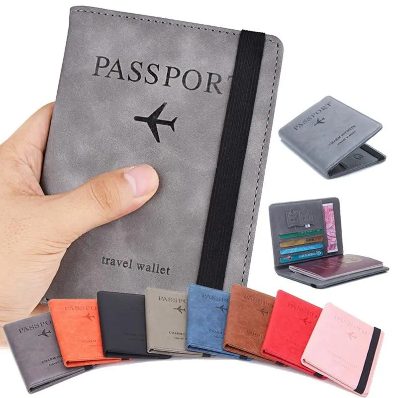 Premium PU Leather RFID Blocking Security Unisex Passport Cover - Compact Travel Accessory with Matt Protector, Elastic Band, Spacious Design, Multi-Functional Card Organizer Compartments for International & Daily Use, Travel Accessories