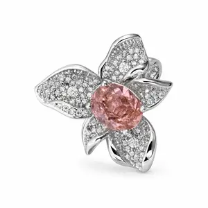 New Arrival European & American Style Padparadscha Ice-Cut Ring for Women, Pink High Carbon Diamond Open Ring, Fashion & Minimalist Design