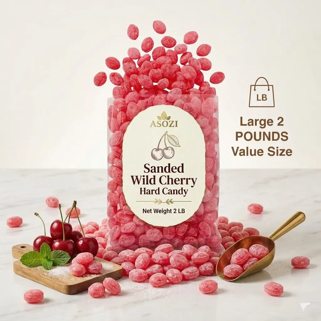Wild Cherry Drops Hard Candy 2lb- Bulk Pack Old Fashioned Hard Candies - Cherry Candy Flavor- Sanded with Sugar - Perfect for Sore Throats (Wild Cherry)