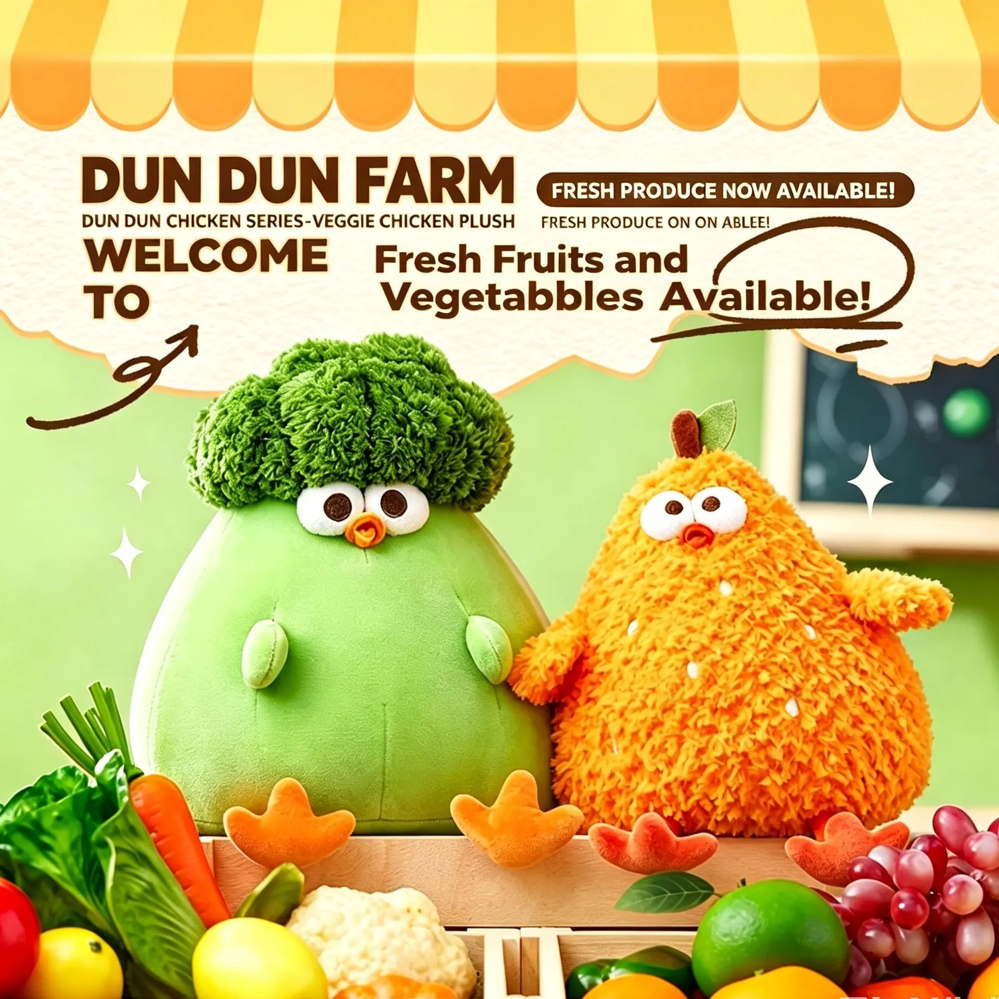 MINISO DunDun Chicken Cauliflower Chicken Plush Toy 11", Kawaii Vegetable Chicken Stuffed Animal, Cute Collectible Character Doll Gift，Back To School