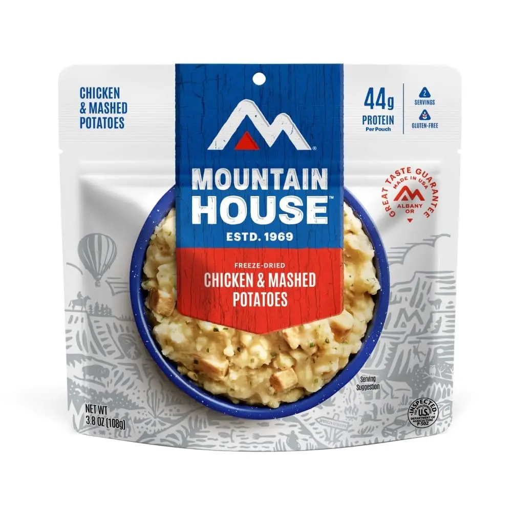 Mountain House Chicken & Mashed Potatoes | Freeze Dried Backpacking Camping Food 2 Servings Gluten-Free