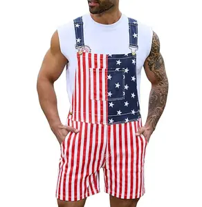 YXLUOKY Unisex 4th of July American Flag Overalls for Men Women 250th Anniversary Stretchy Memorial Day Coveralls USA Jumpsuits Patriotic Gifts for Couples Romper Summer Menswear Womenswear