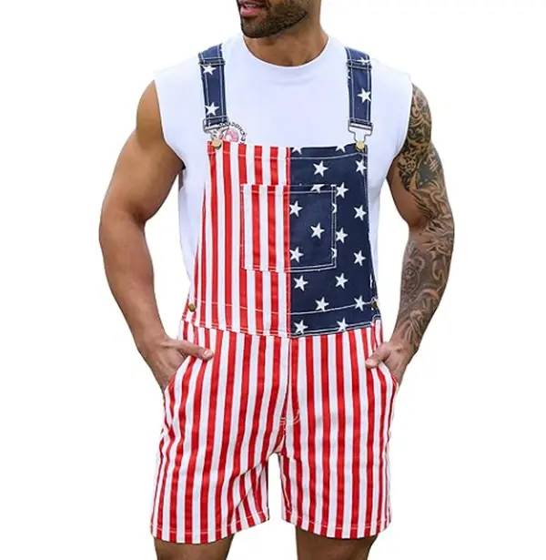 YXLUOKY Unisex 4th of July American Flag Overalls for Men and Women 250th Anniversary Stretchy Memorial Day Coveralls USA Jumpsuits Patriotic Gifts for Couples Romper Summer Menswear Women's Plus Size Fashion Womenswear