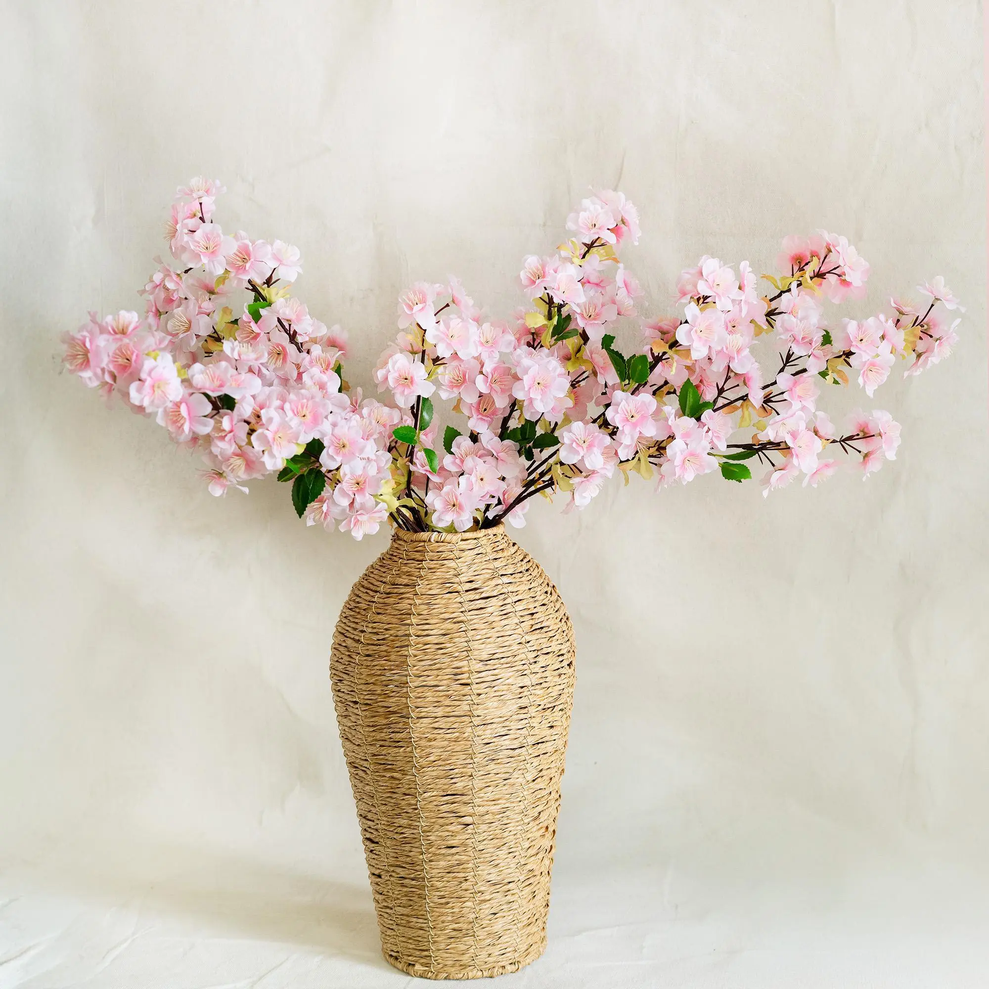 25" Spring Faux Light Pink Sakura Branch, Realistic Cherry Blossom Stems for Wedding Centerpiece Decor, Home Styling, Event Arrangements