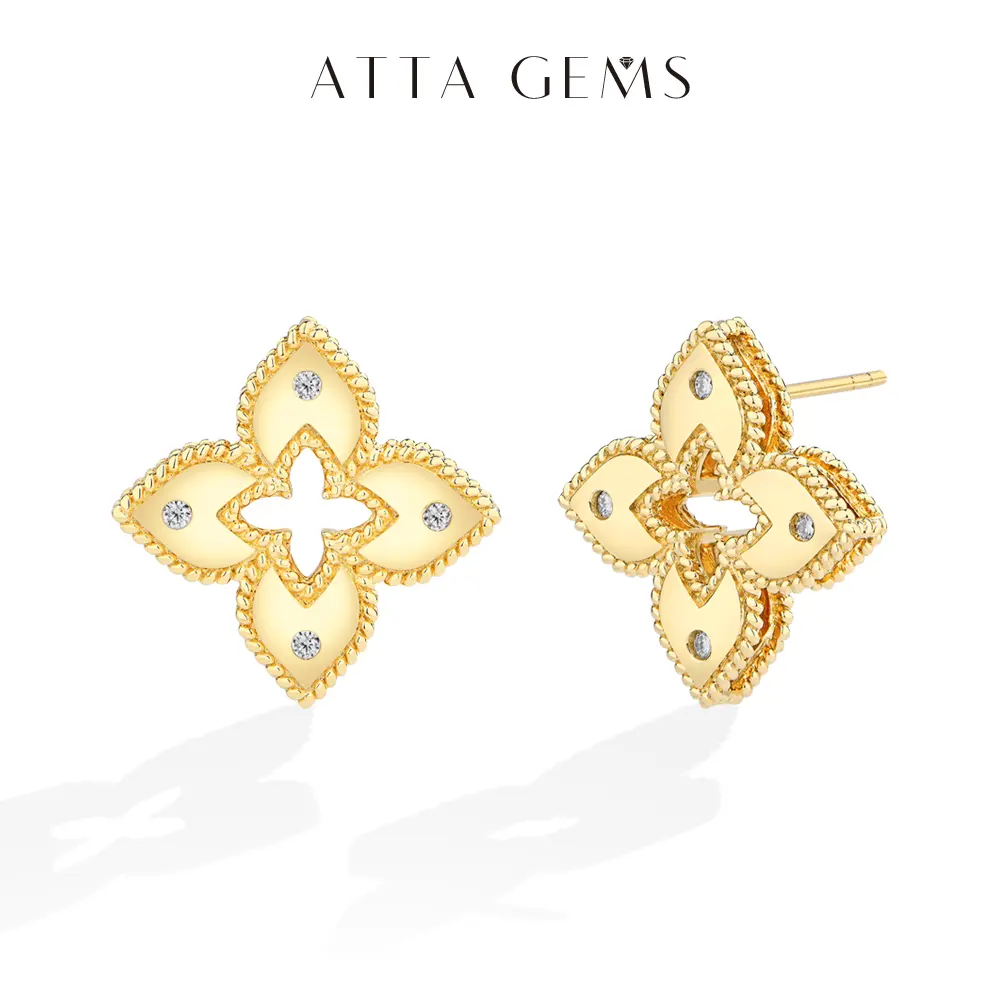 ATTAGEM Unique Petals Design Lab-Created Moissanite Brilliant Stud Earrings, 18 Karat Gold Plated Women's Hypoallergenic High Quality Dainty Fine Jewelry, Ideal for Engagement Wedding Gifts (E071) - summerwins Earrings Stud, High Quality Earrings