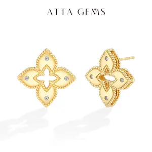 ATTAGEMS Unique Petals Design Lab-Grown Moissanite Earrings for Women 18K Gold Plated Earrings Hypoallergenic Jewelry Engagement Anniversary Gift Fine Jewelry E071