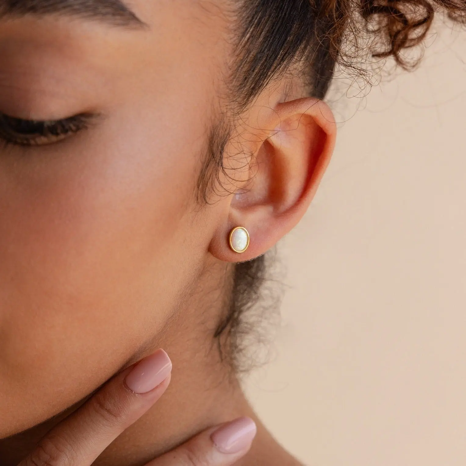 Oval Opal Studs by Caitlyn Minimalist - Vintage Oval Gemstone Stud Earrings in Gold & Silver - Minimalist Jewelry - Bridal Gift
